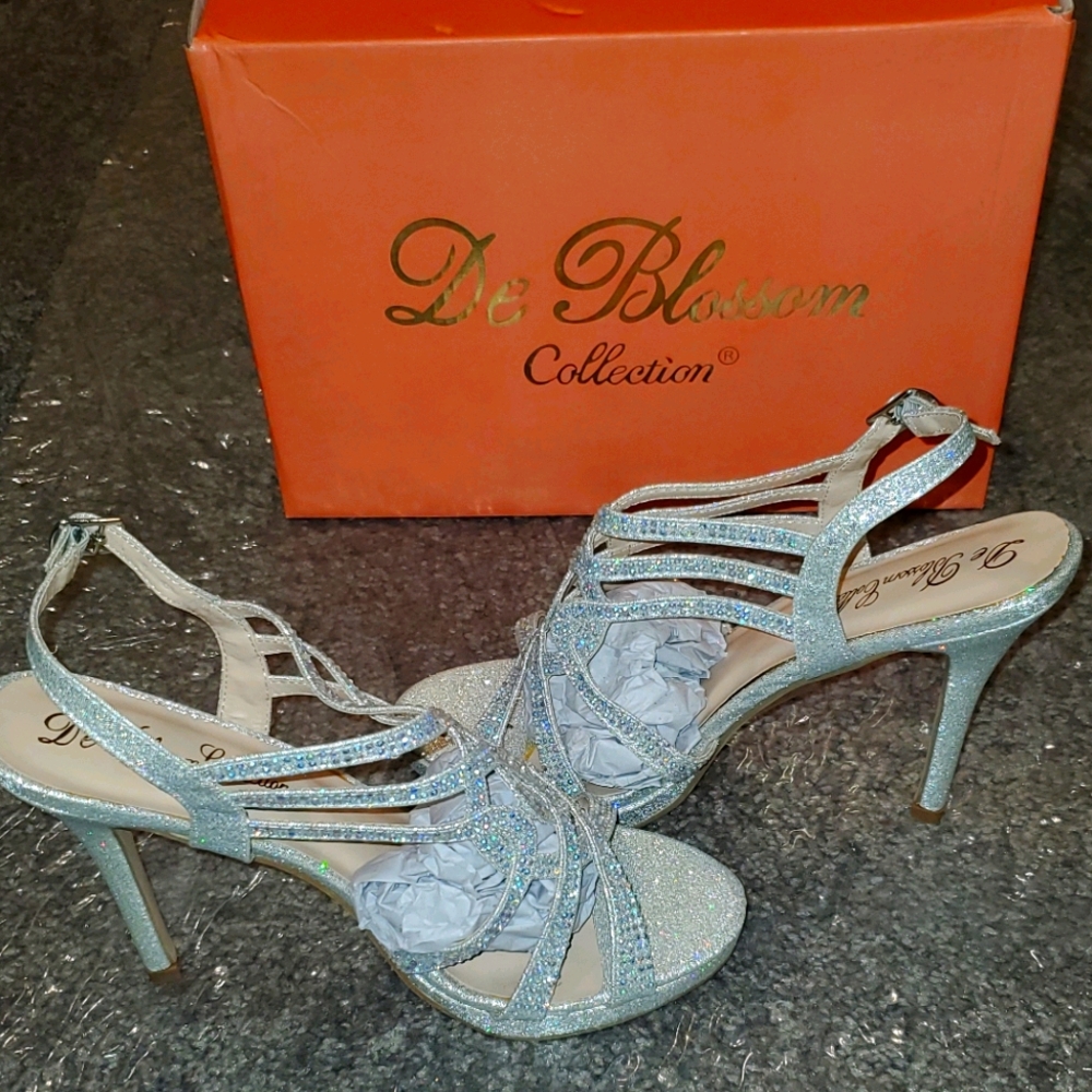 De Blossom Collection Sparkly Silver Sandal Heels